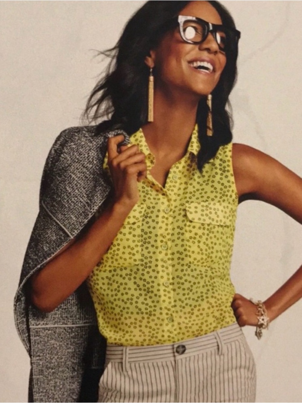 CAbi 5348 Small Yellow Black Daisy Viola Sleeveless Shirt